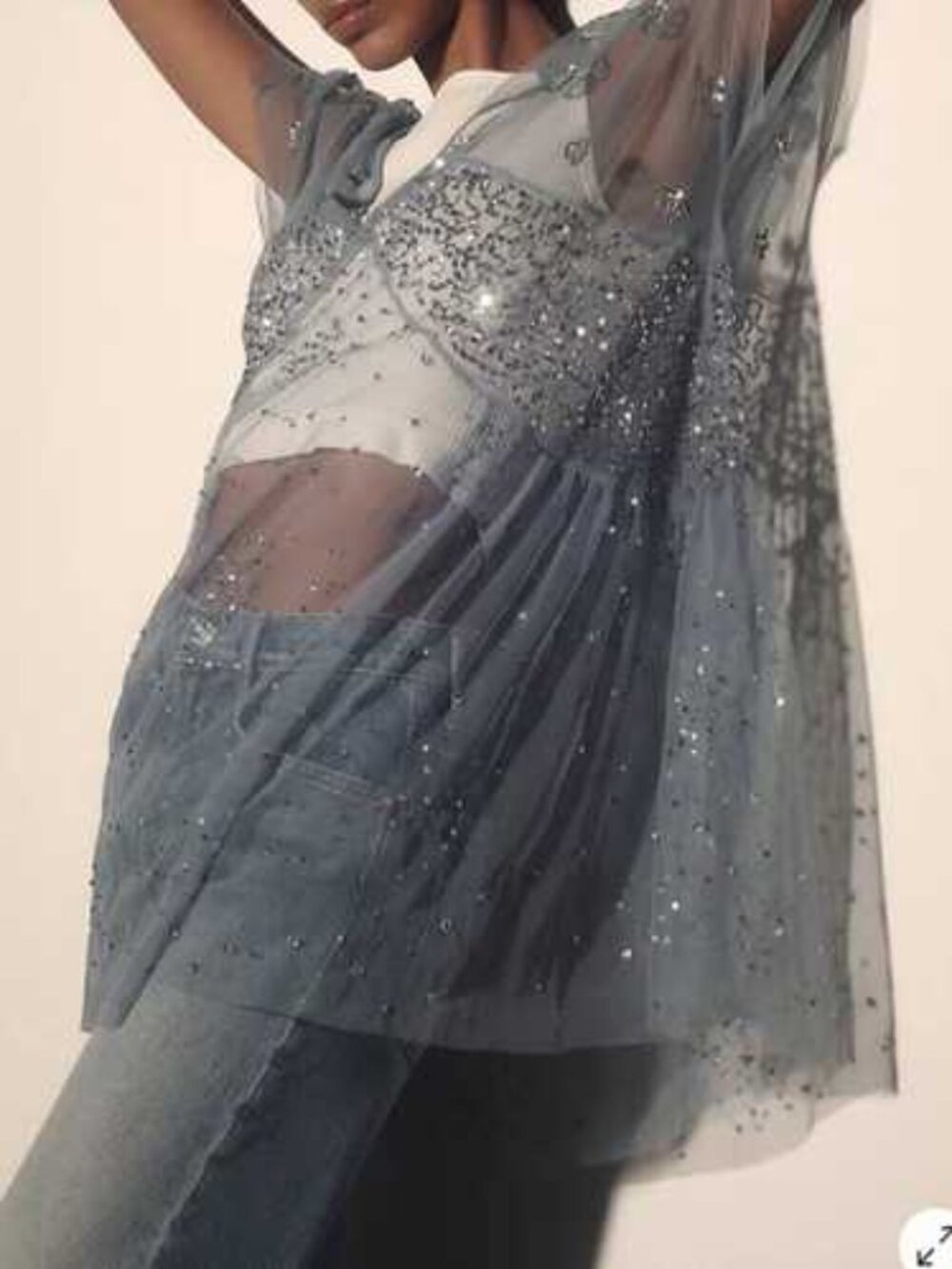 By Anthropologie Sheer Sequined Tunic Y2K Blue Size Medium